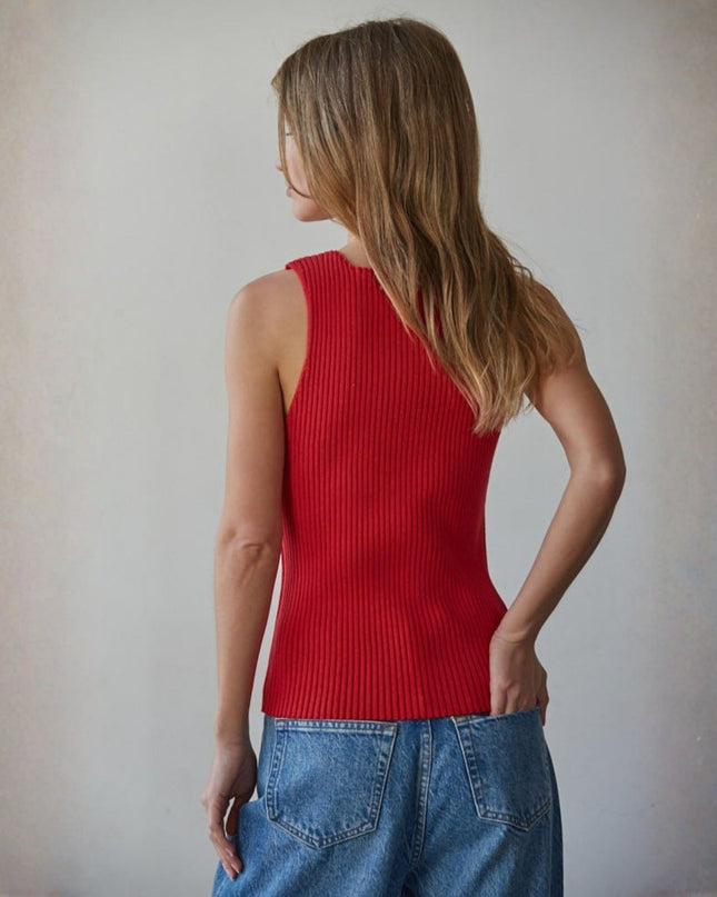 Downtown Ribbed Sleeveless Round Neck Top
