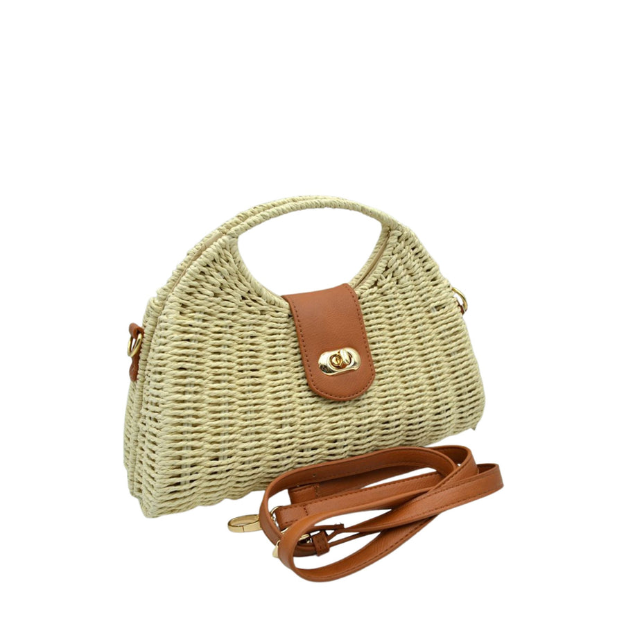 Round Handle Twist Closure Straw Bag