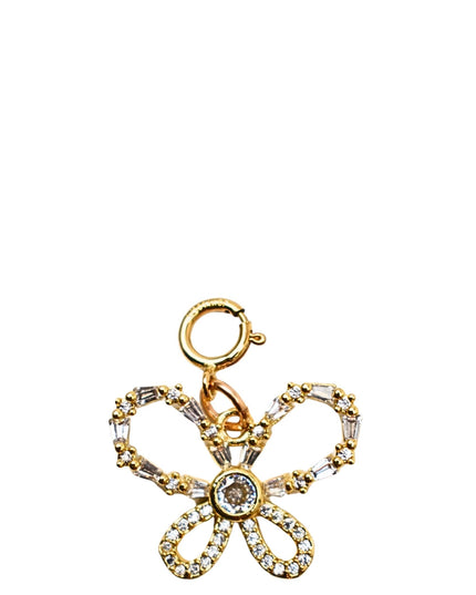 Gold and diamond-studded flower-shaped pendant on a white background