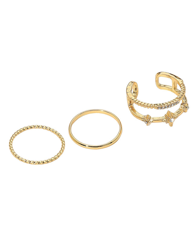 Three gold rings on a white background