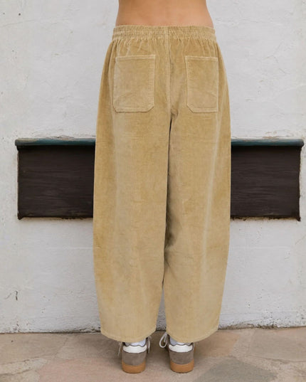 Corduroy Drawstring Elastic Wide Leg Pants Khaki