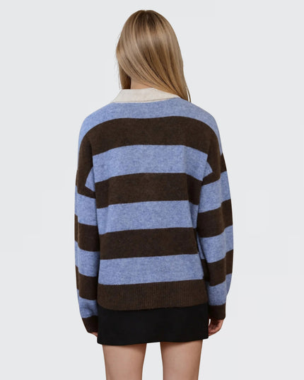 Heathered Wide Stripe Polo Collar Sweater Brown