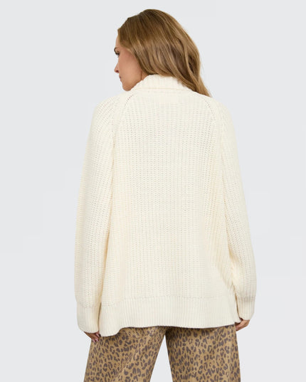 High Neck Ribbed Wood Toggle Long Cardigan Sweater