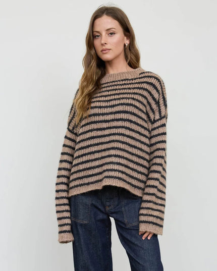 Stripe Rolled Edge Detail Knit Sweater