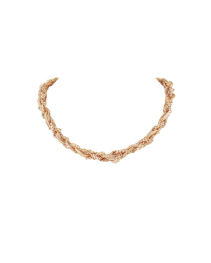 A textured, twisted rope-style necklace in a warm rose gold or coppery gold tone, displayed against a solid white background.