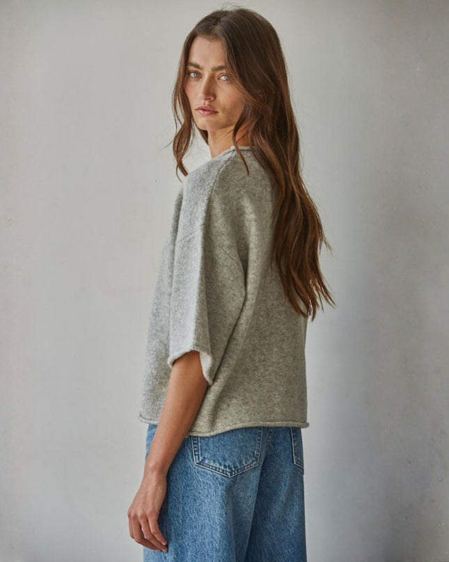 Kelsey Solid Quarter Sleeve Button Up Cardigan Grey