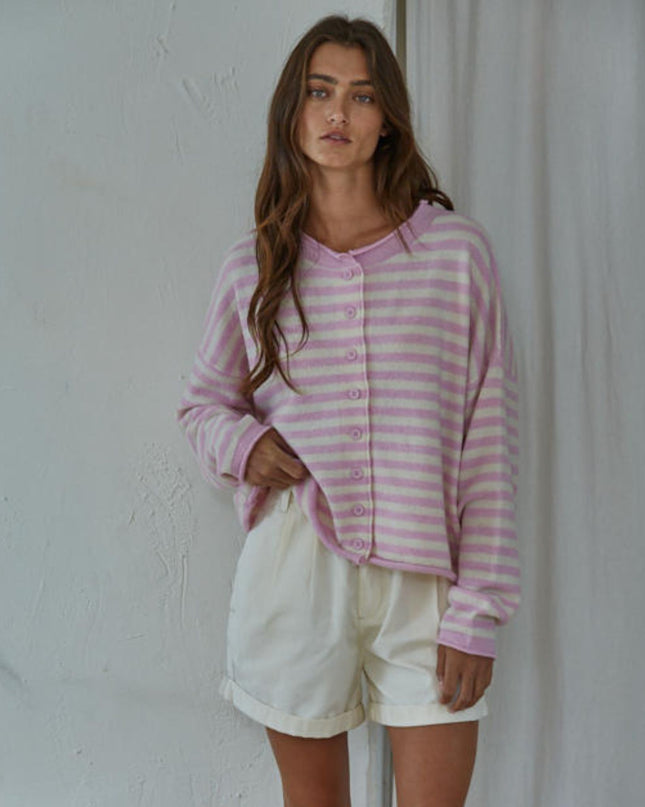 Ciela Striped Button Down Cardigan Sweater