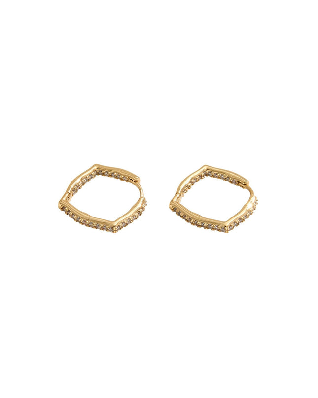 Pair of gold hoop earrings on a white background