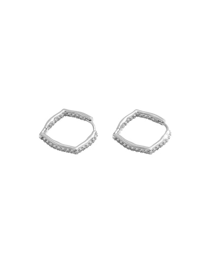 Pair of silver hoop earrings on a white background