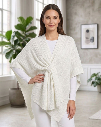 Cable Knit Convertible Poncho Wrap Shawl