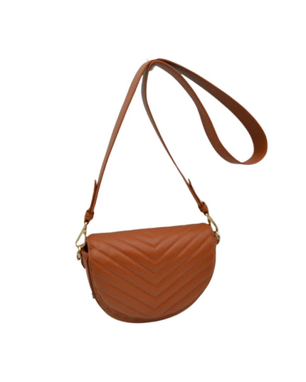 Chevron Quilted Chain Detail Crossbody Bag Camel