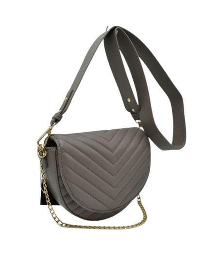 Chevron Quilted Chain Detail Crossbody Bag Grey
