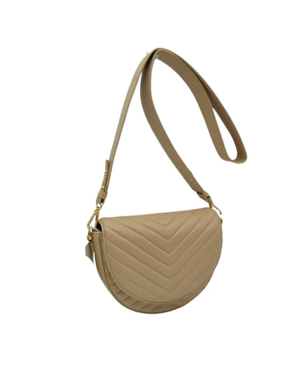 Chevron Quilted Chain Detail Crossbody Bag Beige