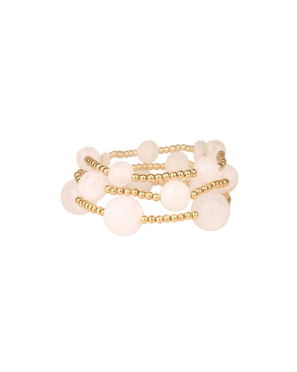 Chunky Marble Bead Gold Ball Beaded Stretchable 3 Bracelet Set