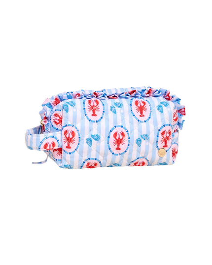 Fabric pouch with lobster pattern on a white background