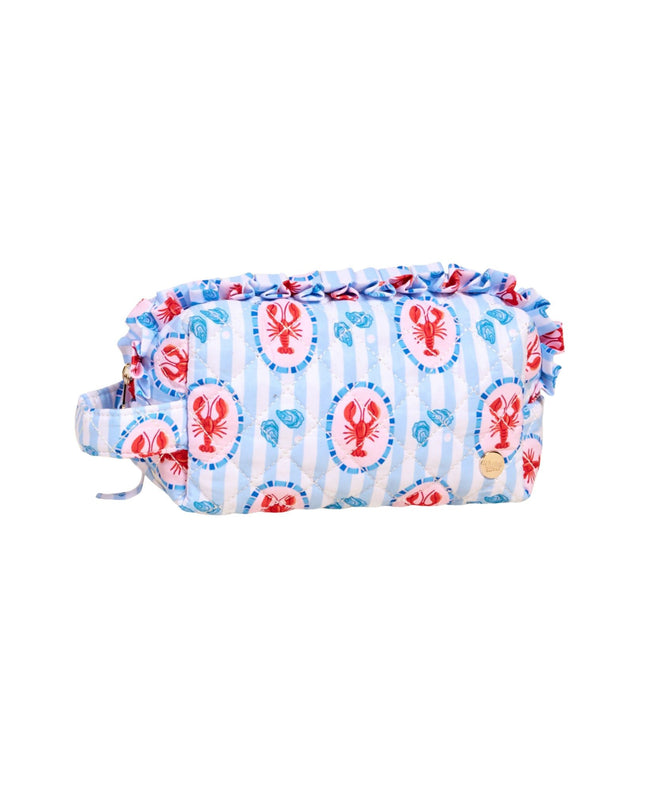Fabric pouch with lobster pattern on a white background
