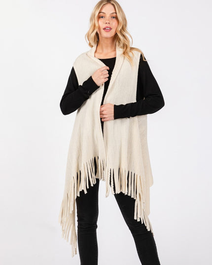 Embossed Dotted Line Tassel Knit Vest Ivory