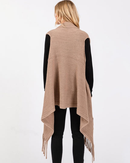 Embossed Dotted Line Tassel Knit Vest Tan