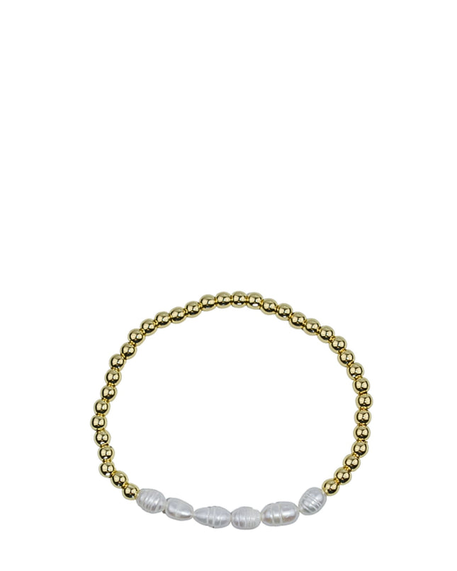Fresh Pearl Row Gold Ball Stretch Bracelet