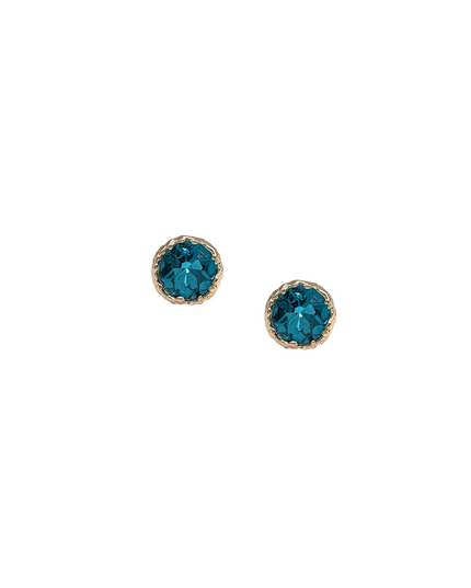 Gold Metal Rimmed Crystal Stud Earrings Blue