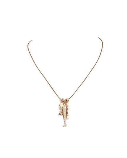 A delicate rose gold chain necklace featuring a small pendant with a vertical bar and a cluster of clear crystals, displayed against a solid white background.