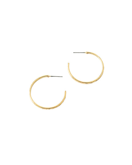 A pair of textured gold huggie hoop earrings with flat back posts, displayed on a clean white background.