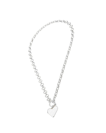 Silver bracelet with a heart-shaped charm on a white background