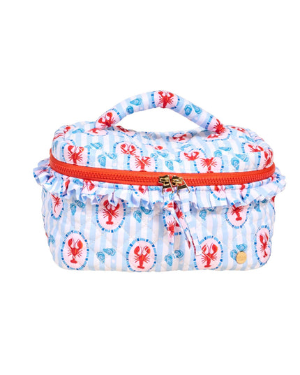 Cosmetic bag with lobster pattern on a white background