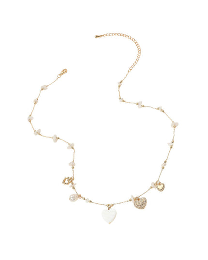 Delicate necklace with heart-shaped pendants on a white background