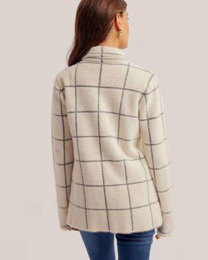 Checked Motif Sweater Knit Shacket Cream