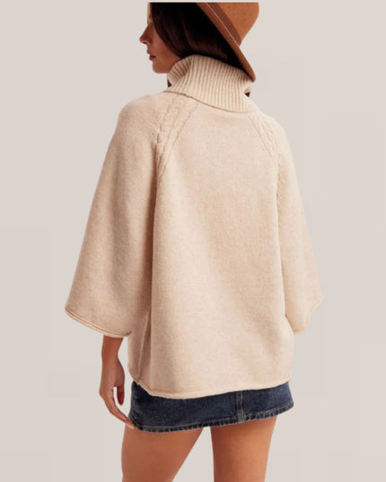 Mini Cable Detail Turtle Neck 3/4 Sleeve Sweater