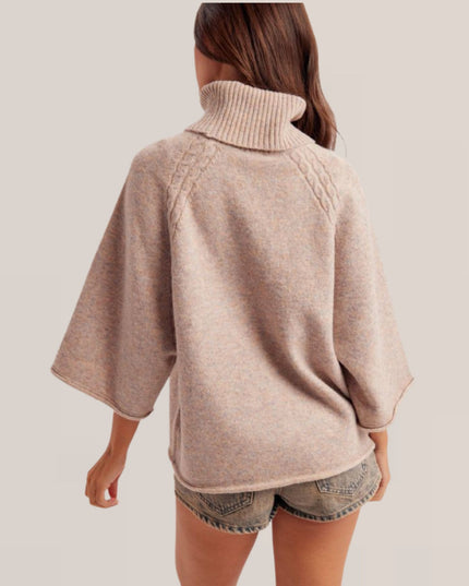 Mini Cable Detail Turtle Neck 3/4 Sleeve Sweater