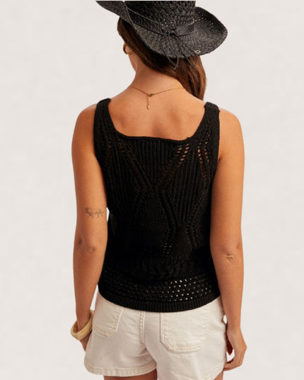 Sleeveless Crochet Sweater Tank Top Back