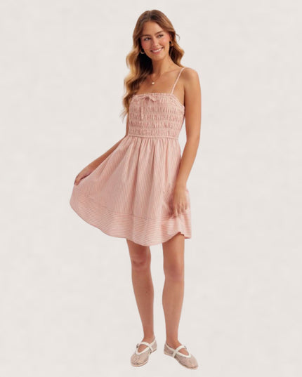 Smocked Bodice Square Neck Sleeveless Mini Dress