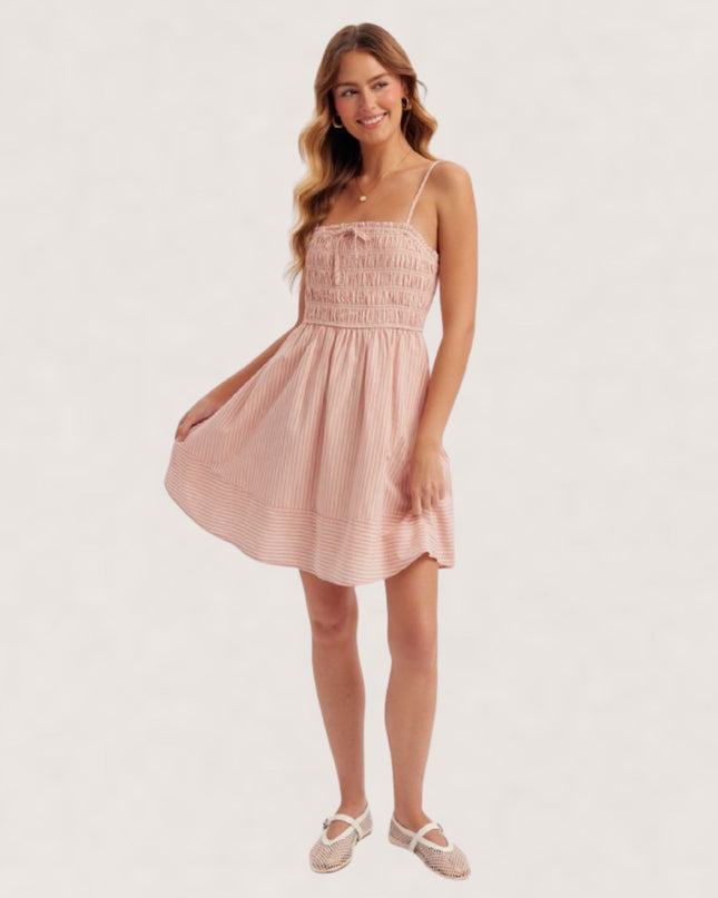 Smocked Bodice Square Neck Sleeveless Mini Dress