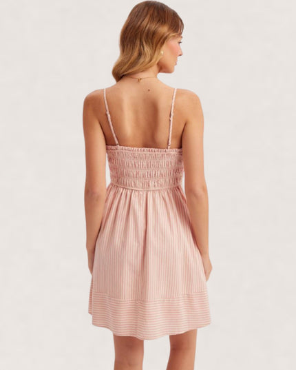 Smocked Bodice Square Neck Sleeveless Mini Dress Pink