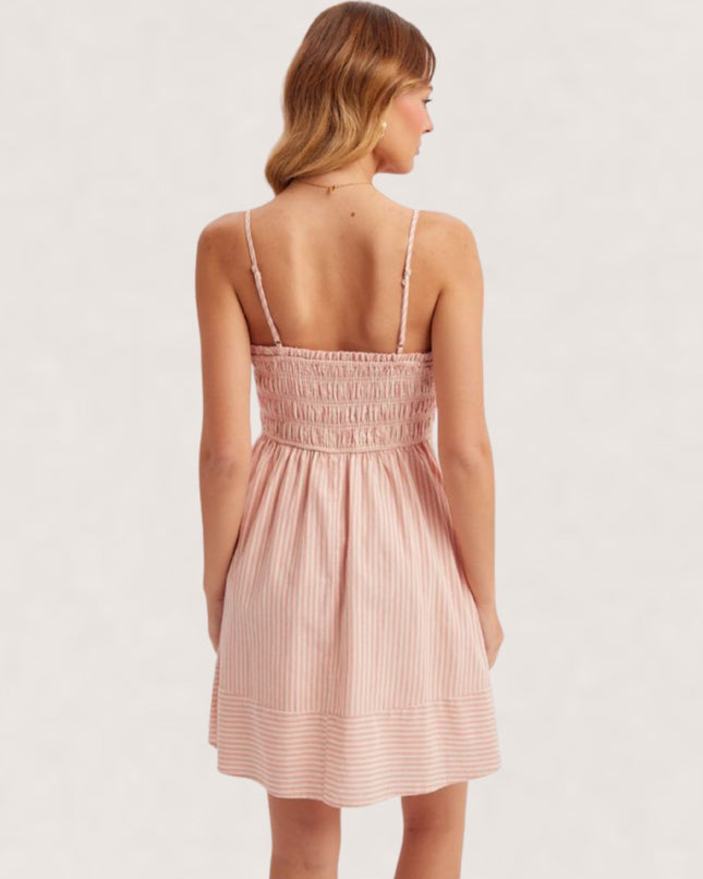 Smocked Bodice Square Neck Sleeveless Mini Dress Pink