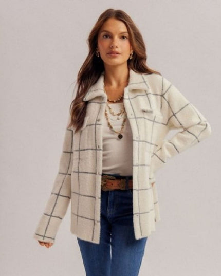 Checked Motif Sweater Knit Shacket
