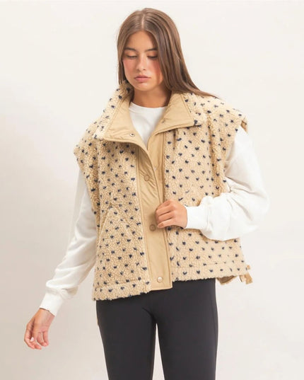 Polka Dot Button Down Sherpa Vest