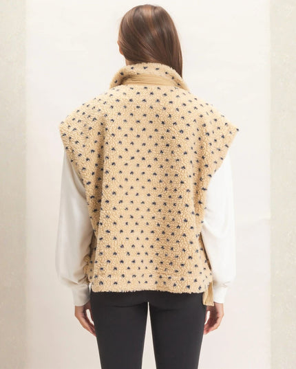 Polka Dot Button Down Sherpa Vest Beige