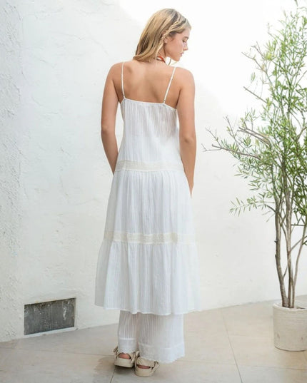 Lace Trim Open Tie Spaghetti Strap Tunic Back