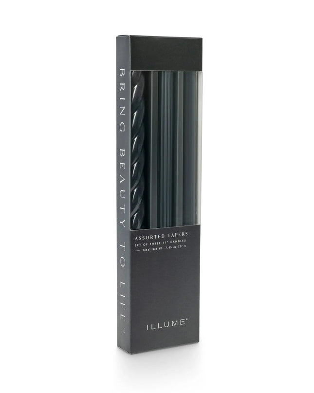Black box of Illume assorted tapers on a white background