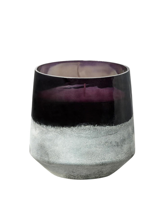 Tumbler with purple top and silver bottom on a white background