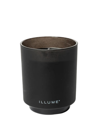 Black tumbler with 'ILLUME' branding on a white background