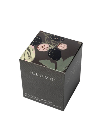 Black box with floral design and 'ILLUME' branding on a white background