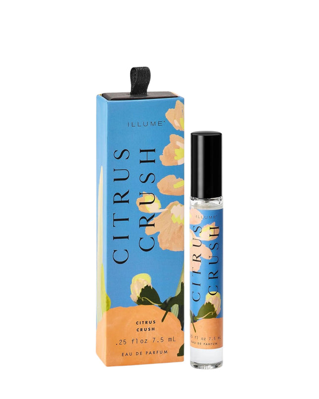 Perfume bottle and packaging of 'Citrus Crush' on a white background