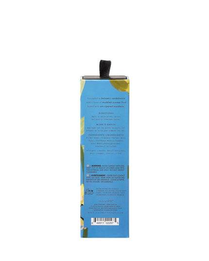 Blue packaging with text and a barcode on a white background