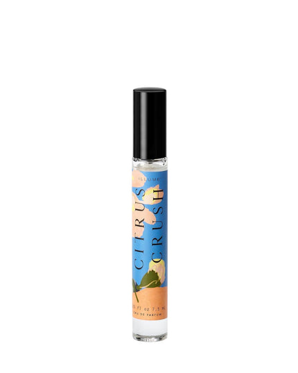Perfume bottle with colorful label on a white background