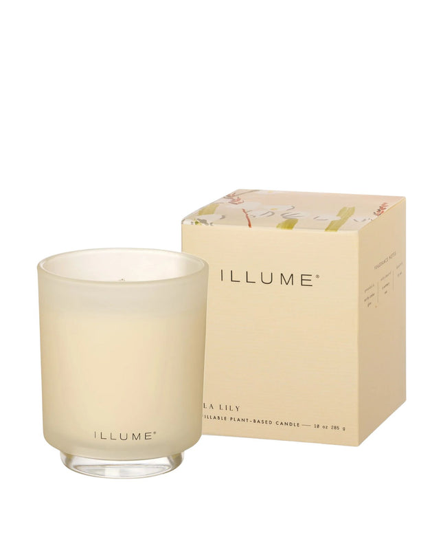 Illume candle and packaging on a white background