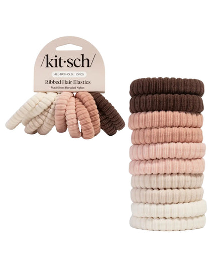Blush Recycled Fabric Ribbed Hair Elastics 10pc Set